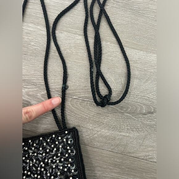 Midge- vintage formal bag- intricate beading- crossbody- some wear- black white - Picture 8 of 10